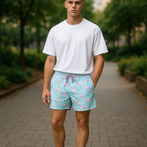 Chubbies Men's Blue Pink Swimsuit Flamingo inner pocket Mesh Lined | XL Zaddy - Picture 1 of 6